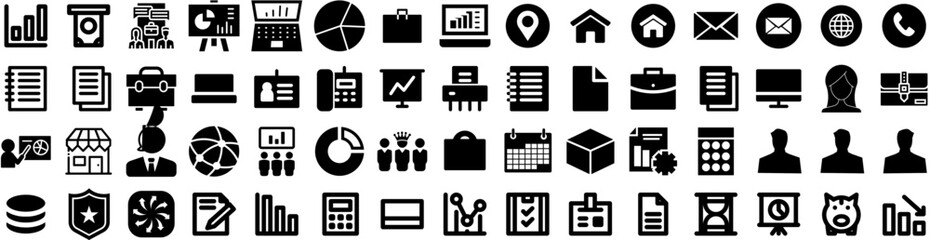 Set Of Business Icons Isolated Silhouette Solid Icon With Technology, Teamwork, Communication, Business, Office, Corporate, Success Infographic Simple Vector Illustration Logo