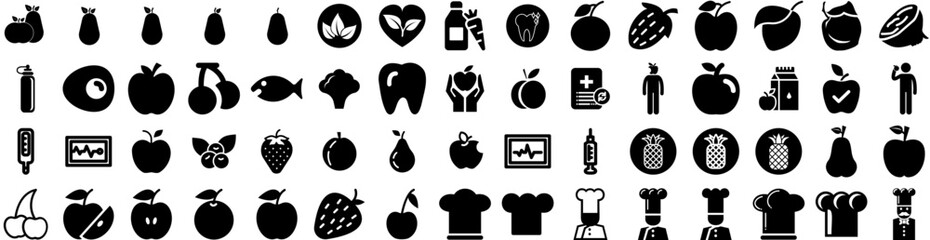 Set Of Healthy Icons Isolated Silhouette Solid Icon With Fresh, Diet, Lifestyle, Vegetable, Organic, Food, Healthy Infographic Simple Vector Illustration Logo