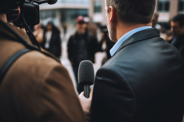 Fototapeta na wymiar Interviewing an Unrecognizable Person at a Media Conference