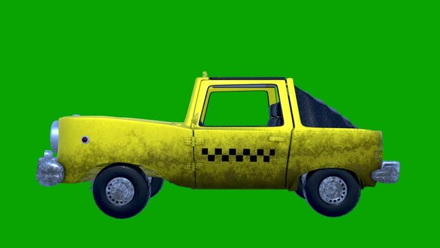 Vibrant Taxi Loop: 3D Rendered Video with Green Screen for Easy Customization