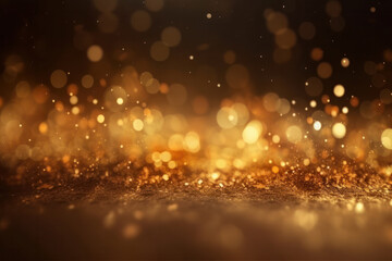 Abstract Twinkly Lights with flying golden particles and glitter grunge background. Shiny texture for Christmas and luxury celebration. AI Generative.
