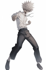 学生(制服)の男性キャラクターの全身イラスト(AI generated image)