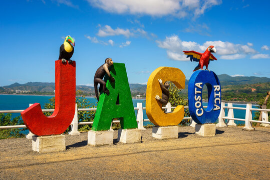 Jaco, Costa Rica - January 14, 2020: Colorful entry Sign for the city of Jaco in Costa Rica.