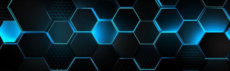 Obraz na płótnie Canvas Futuristic blue neon black hexagon
