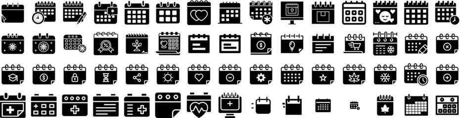 Set Of Calendar Icons Isolated Silhouette Solid Icon With Vector, Calendar, Month, Year, Date, Business, Event Infographic Simple Vector Illustration Logo