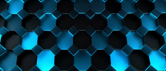 Futuristic blue neon black hexagon