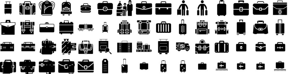 Set Of Luggage Icons Isolated Silhouette Solid Icon With Tourism, Journey, Bag, Travel, Luggage, Baggage, Vacation Infographic Simple Vector Illustration Logo