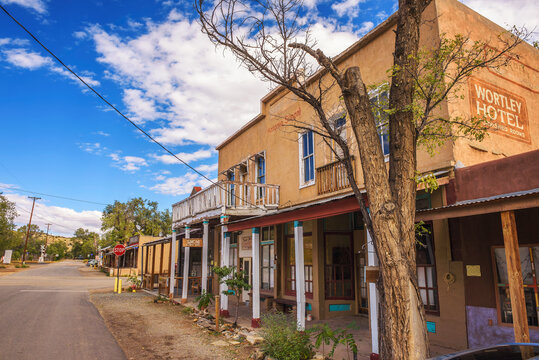 Cerrillos, New Mexico, USA - October 16, 2018 : Abandoned Wortley Hotel located along the Turquoise Trail National Scenic Byway in Los Cerrillos.