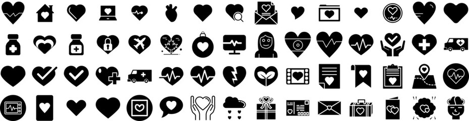Set Of Heart Icons Isolated Silhouette Solid Icon With Valentine, Background, Icon, Symbol, Vector, Heart, Love Infographic Simple Vector Illustration Logo