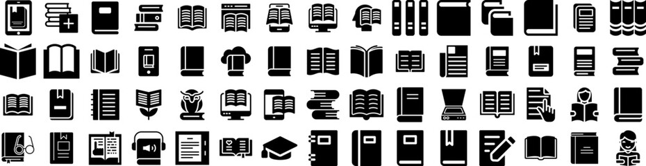 Set Of Reading Icons Isolated Silhouette Solid Icon With Read, People, Book, Girl, Young, Literature, Education Infographic Simple Vector Illustration Logo