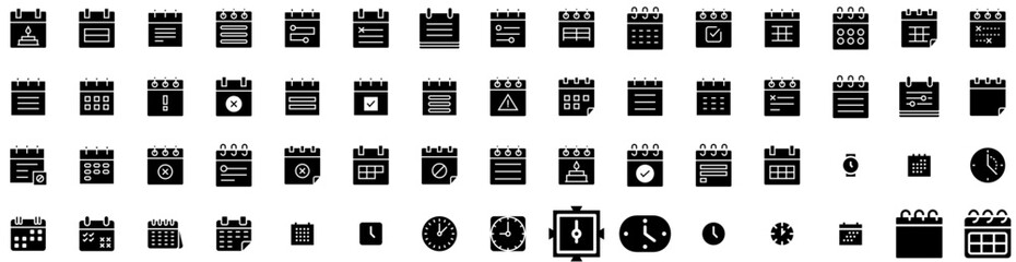 Set Of Schedule Icons Isolated Silhouette Solid Icon With Date, Schedule, Calendar, Event, Business, Time, Plan Infographic Simple Vector Illustration Logo