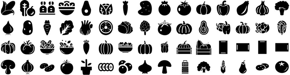 Set Of Vegetable Icons Isolated Silhouette Solid Icon With Organic, Vegetable, Food, Vegetarian, Healthy, Fresh, Fruit Infographic Simple Vector Illustration Logo