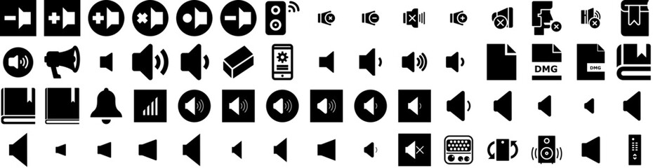Set Of Volume Icons Isolated Silhouette Solid Icon With Button, Music, Audio, Volume, Sound, Symbol, Vector Infographic Simple Vector Illustration Logo