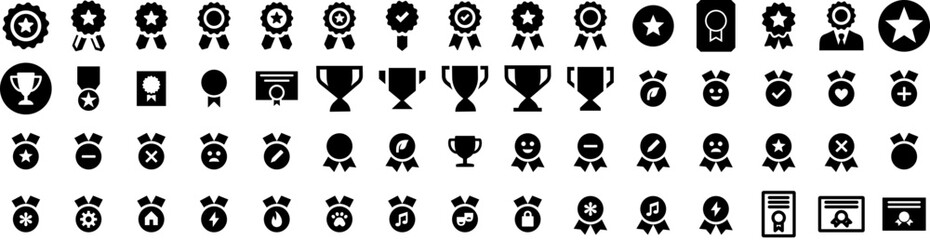 Set Of Award Icons Isolated Silhouette Solid Icon With Luxury, Banner, Design, Winner, Award, Background, Golden Infographic Simple Vector Illustration Logo