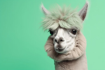 Fototapeta premium funny Alpaca on light green background