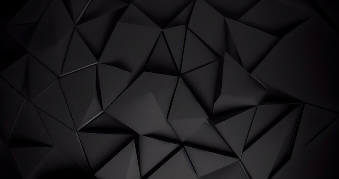Black abstract geometric background from polygons. AI generated.