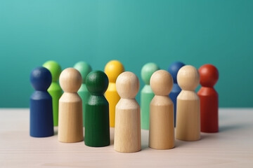 Diversity and Inclusion concept, Wooden colored toy figurines