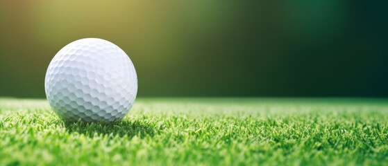 Golf ball on grass in fairway green background, Banner for advertising with copy space, Sport and athletic concept,  copy space on left