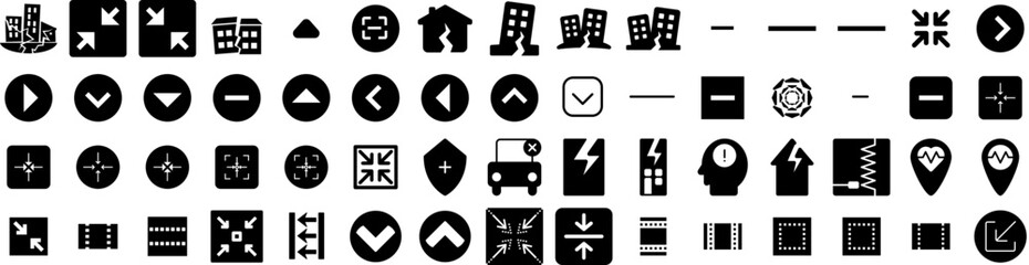 Set Of Collapse Icons Isolated Silhouette Solid Icon With Financial, Economy, Finance, Risk, Money, Economic, Collapse Infographic Simple Vector Illustration Logo