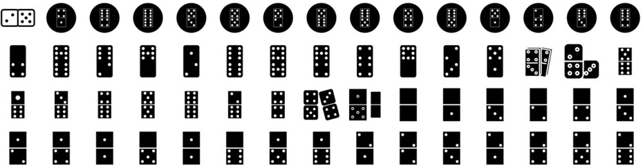 Set Of Dominoes Icons Isolated Silhouette Solid Icon With Domino, White, Block, Strategy, Game, Dominoes, Effect Infographic Simple Vector Illustration Logo