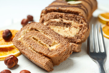 Concept of delicious sweet food - cake roll