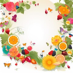 Fototapeta premium Summer time vector banner design, colorful beach elements in white background.