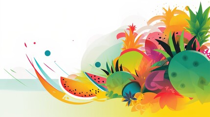 Obraz na płótnie Canvas Summer time vector banner design, colorful beach elements in white background.