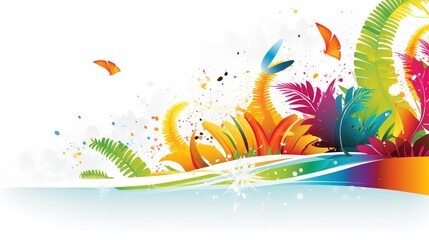 Fototapeta na wymiar Summer time vector banner design, colorful beach elements in white background.