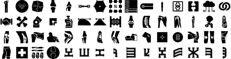Set Of Joint Icons Isolated Silhouette Solid Icon With Bone, Arthritis, Medical, Joint, Knee, Injury, Pain Infographic Simple Vector Illustration Logo
