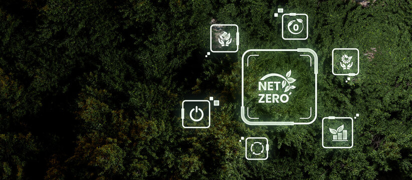 Recycle and Zero waste symbol in the middle of a beautiful untouched jungle for Sustainable environment development goals on Top view of forest. SDGs, ESG, NetZero, and co2 concept