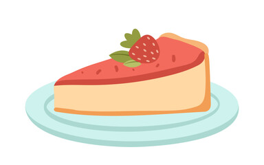 Cake with strawberry concept. Dessert and delicacy with berry. Cafe or restaurant menu. Sticker for social networks and messengers. Cartoon flat vector collection isolated on white background