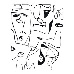 Abstract faces, line art