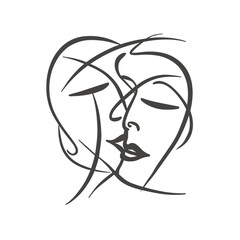 Kiss, abstract art in line style