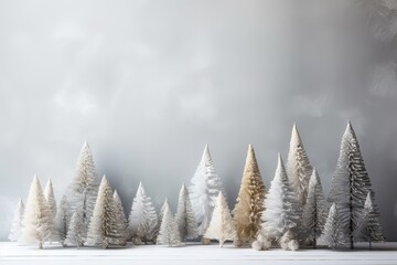 Christmas tree in idyllic white snowy landscape, greeting card banner concept with copy space for december holiday season, christmas background. Generative Ai.