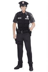 警察官の男性キャラクターの全身イラスト(AI generated image)