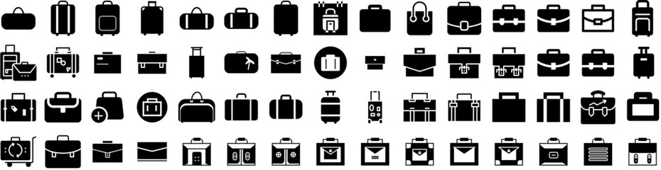 Set Of Suitcase Icons Isolated Silhouette Solid Icon With Tourism, Vacation, Suitcase, Baggage, Travel, Journey, Luggage Infographic Simple Vector Illustration Logo