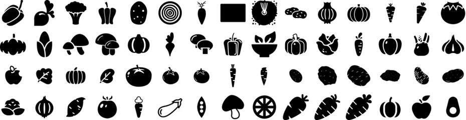 Set Of Vegetable Icons Isolated Silhouette Solid Icon With Food, Fruit, Vegetable, Organic, Vegetarian, Healthy, Fresh Infographic Simple Vector Illustration Logo