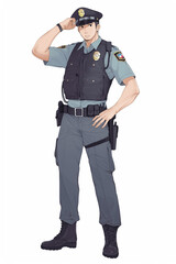 警察官の男性キャラクターの全身イラスト(AI generated image)