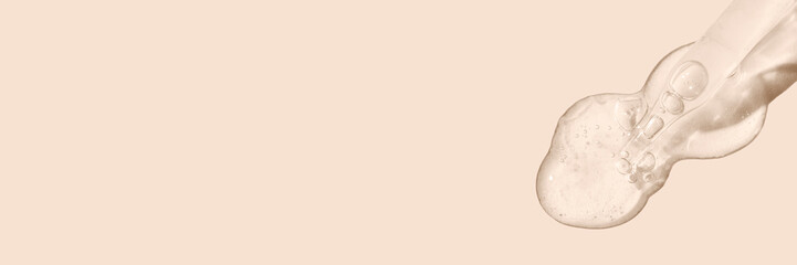 Abstract Pipette dropper with transparent liquid drops , Banner size. Laboratory investigation, medicine, science research, cosmetic and perfume industry concept