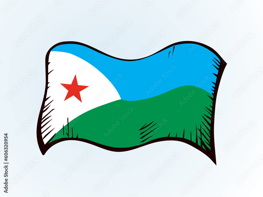 Sticker Flag of Djibouti. Vector drawing icon