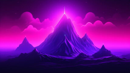 Night view mountain with violet neon glow
