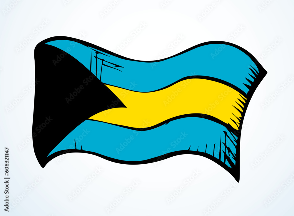 Sticker Flag of Bahamas. Vector drawing icon