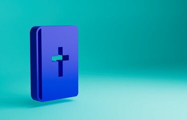 Blue Holy bible book icon isolated on blue background. Minimalism concept. 3D render illustration