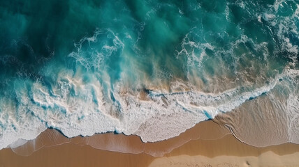 Fototapeta na wymiar Top view of blue ocean waves at the beach