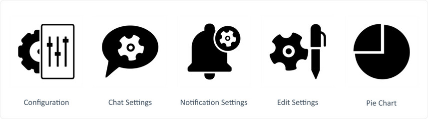 A set of 5 Business icons as configuration, chat settings, notification settings