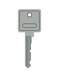 Door key concept. Icon for website. Safety of privvate property and real estate. Item for unlock padlock. Poster or banner. Cartoon flat vector illustration isolated on white background