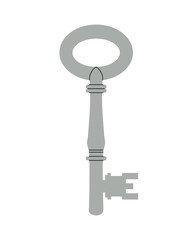 Door key concept. Icon for website. Silver key for home or house. Sticker for social networks and messengers. Item for unlock padlocks. Cartoon flat vector illustration isolated on white background