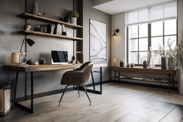 stylish and functional home office with sleek furniture, ergonomic workspace, and stylish decor, created with generative ai
