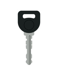 Door key concept. Icon for website. Key for office or garage. Item for unlock padlocks. Protection of buildings and private property. Cartoon flat vector illustration isolated on white background