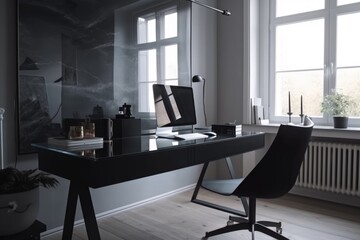 sleek, minimalist home office with sleek furniture and modern accessories, created with generative ai